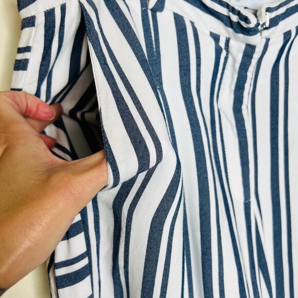 Waverly Grey Pants w Pockets 10 Blue White Stripe Wide Leg Casual Cropped Rayon - Picture 8 of 10